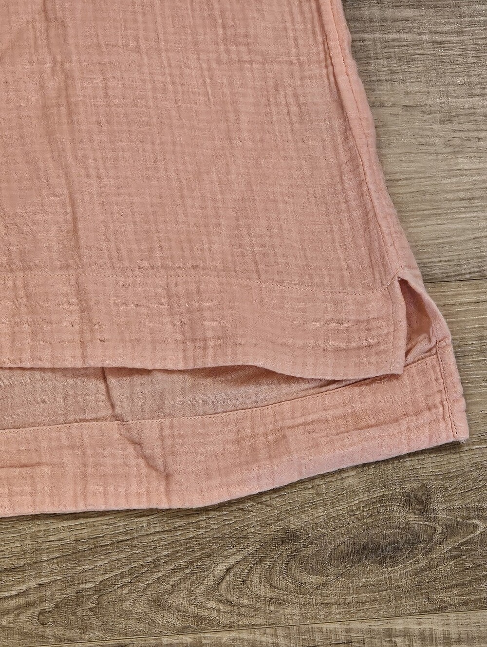 L.L.Bean Women's Large Gauze Cotton Tunic Top Peach Pink Short Sleeve - Picture 2 of 10